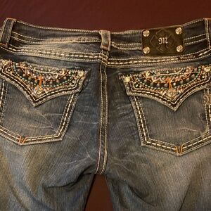 Miss Me Blue Boot Cut Jeans with Embellished Pockets